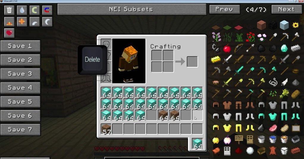Пример использования TrashSlot в Minecraft для удаления ненужных предметов