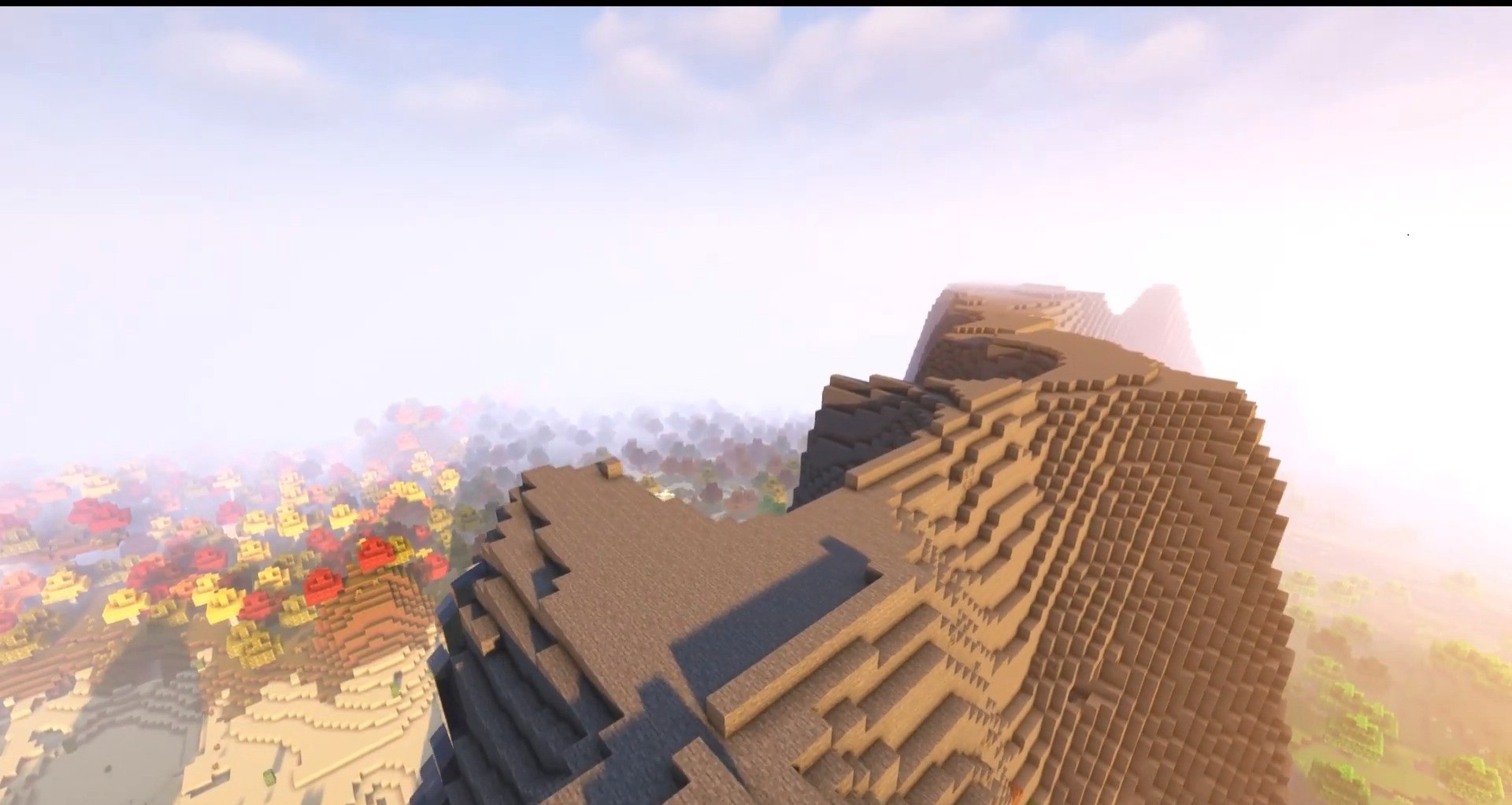 Закат в осеннем лесу из мода Traverse Reforged для Minecraft