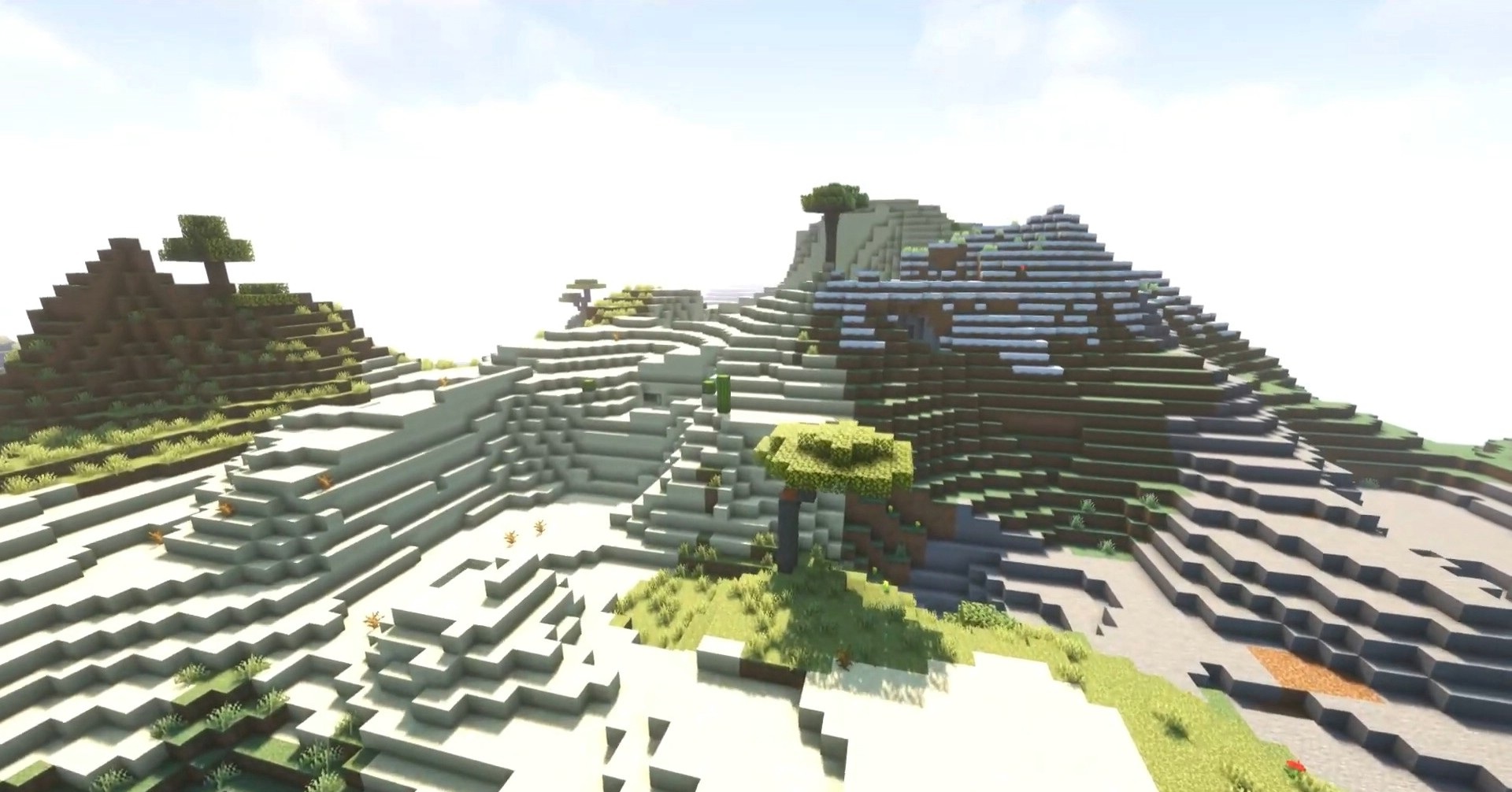 Горный пейзаж с водопадом в моде Traverse Reforged для Minecraft