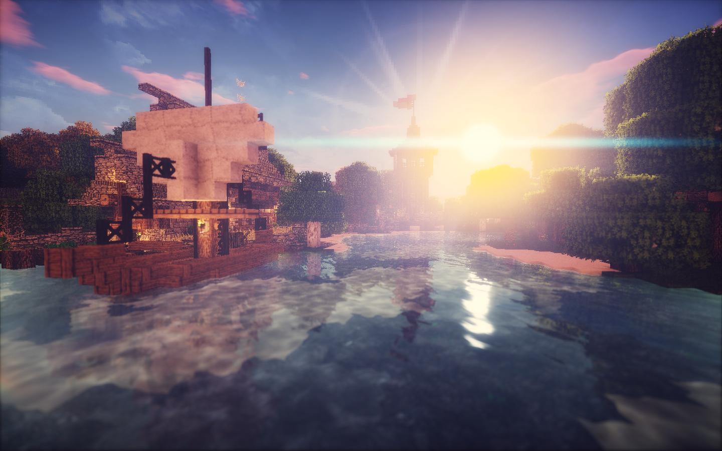 Ночной пейзаж в Minecraft с реалистичным освещением от шейдеров Triliton’s
