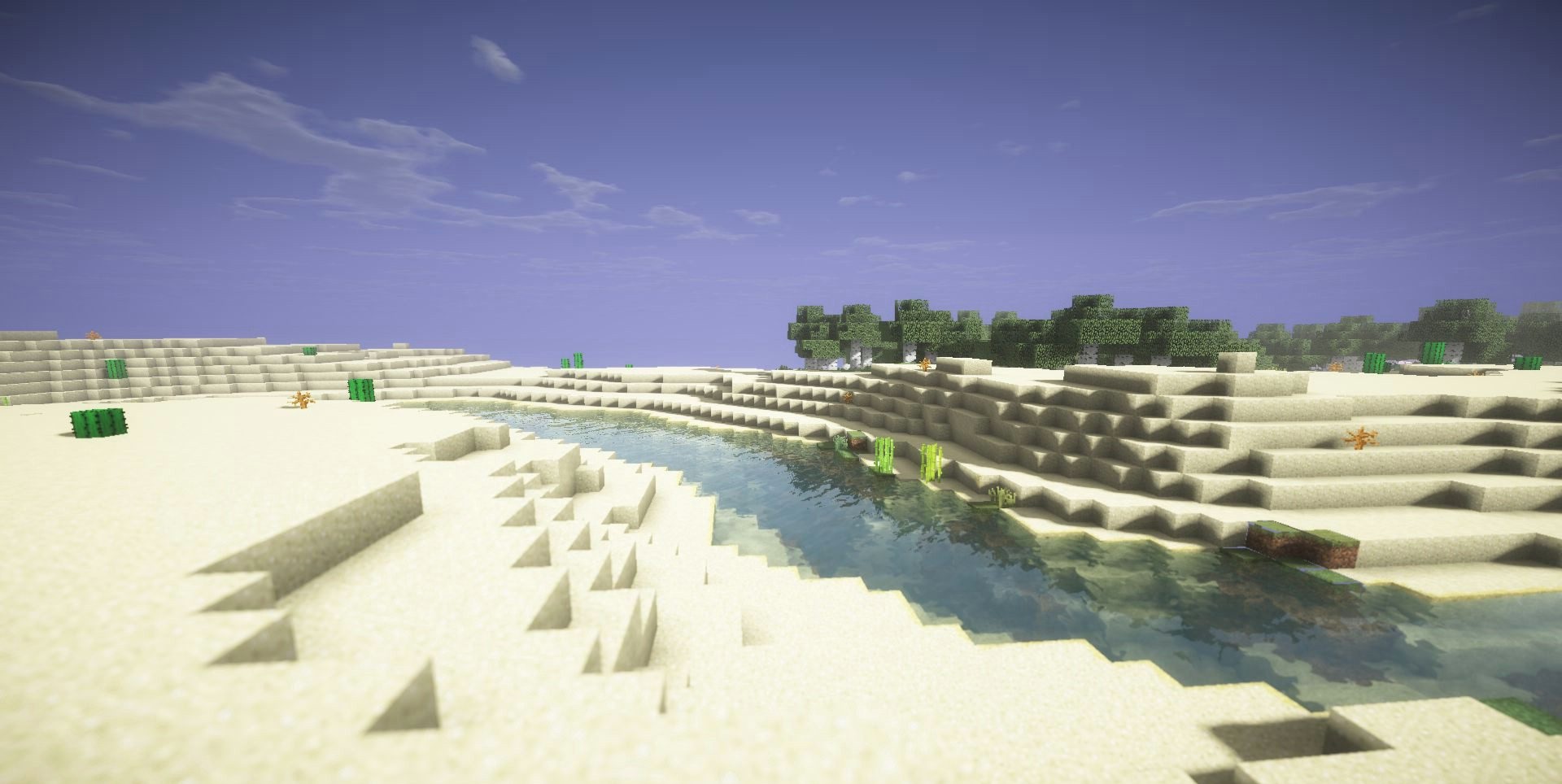 Ночной пейзаж в Minecraft с Trillion’s Shaders: звезды, луна и динамические тени