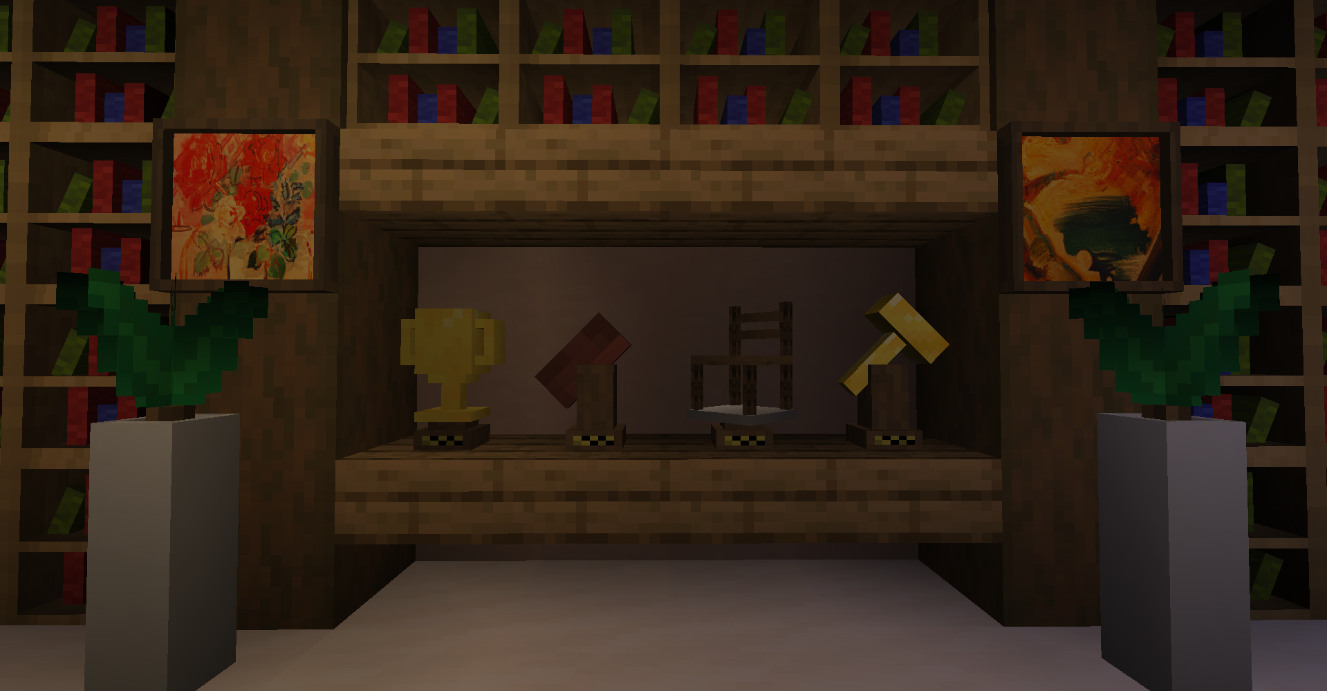 Коллекция трофеев в Minecraft, включая головы мобов и редкие предметы
