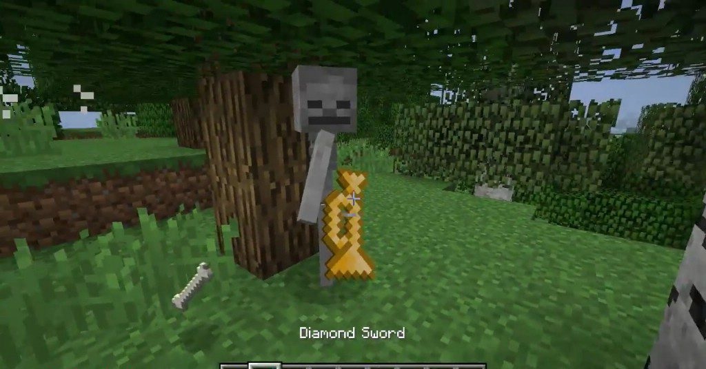 Скелет с трубой атакует игрока звуковыми волнами в Minecraft