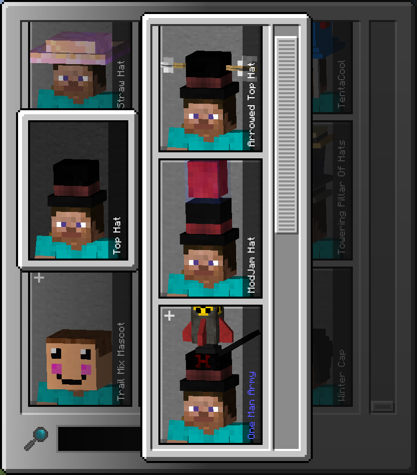 Коллекция шляп из мода Hats для персонажа Minecraft