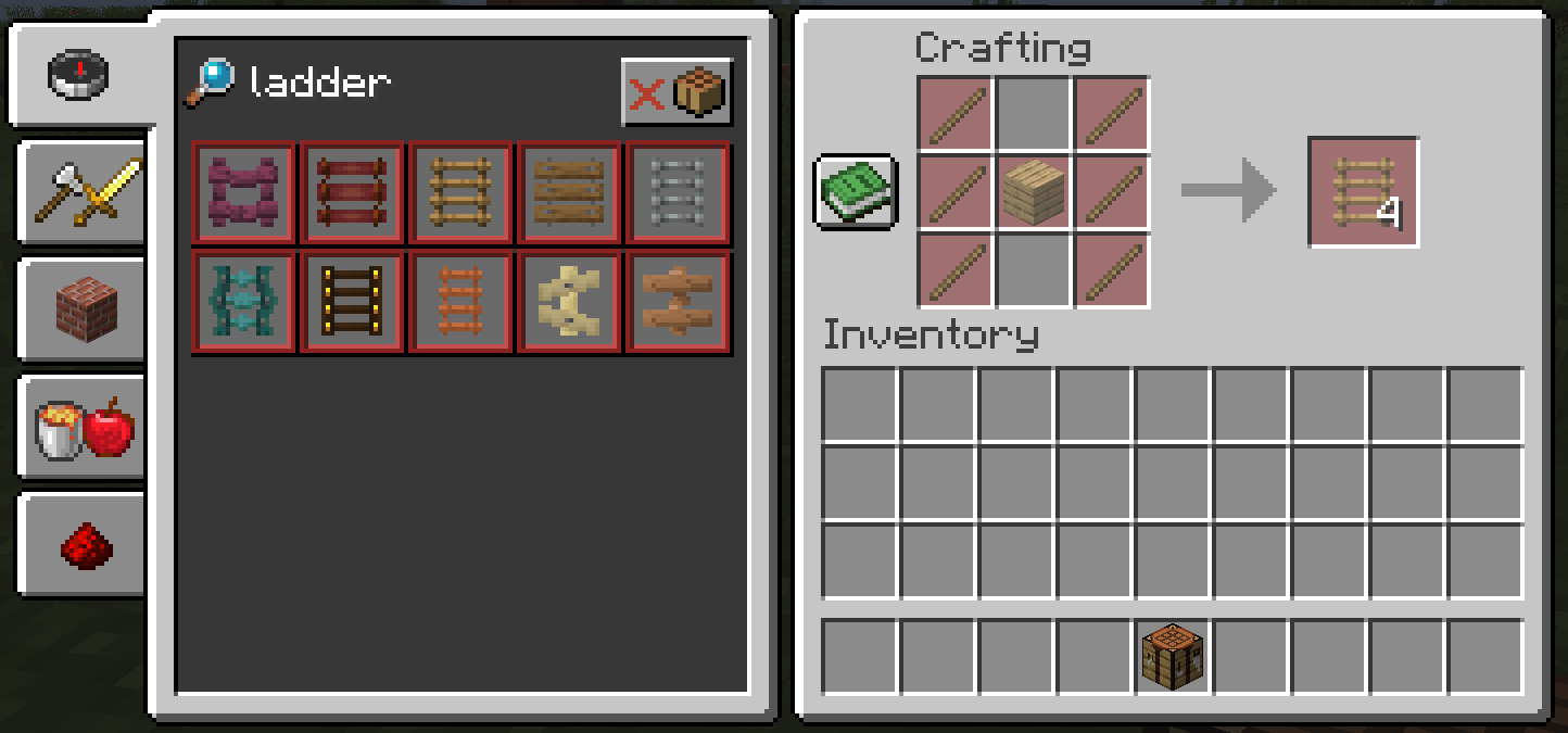 Интерфейс крафта и инвентаря в последней версии Minecraft