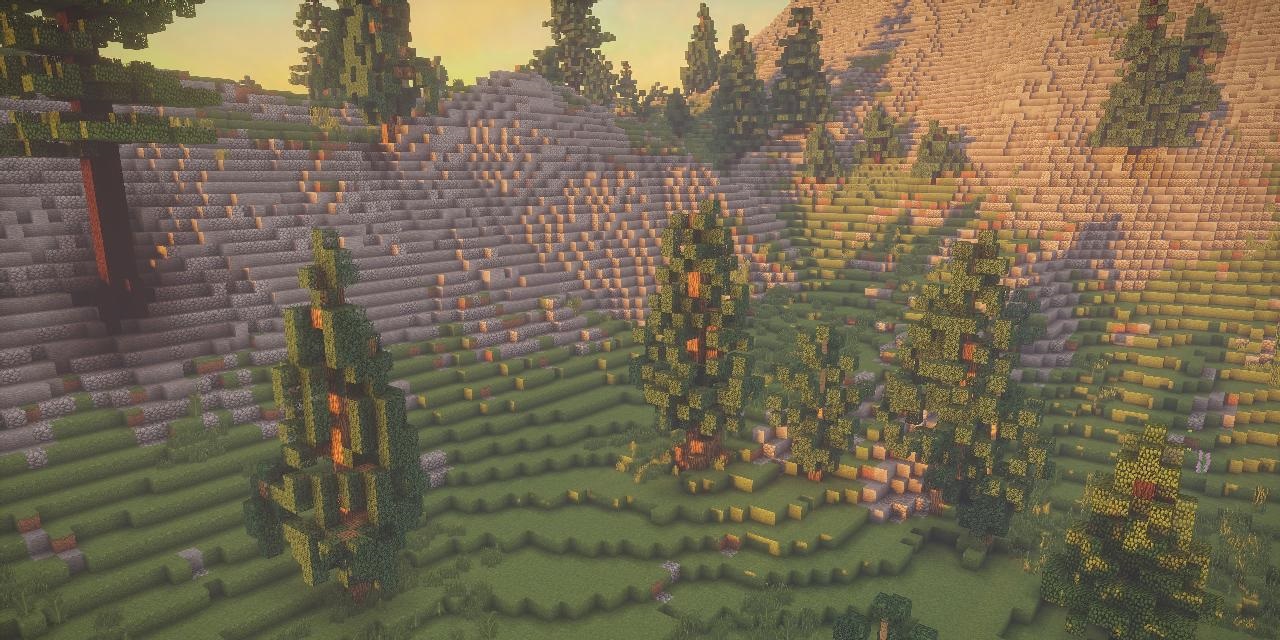 Горный биом в Minecraft с реалистичным освещением и тенями