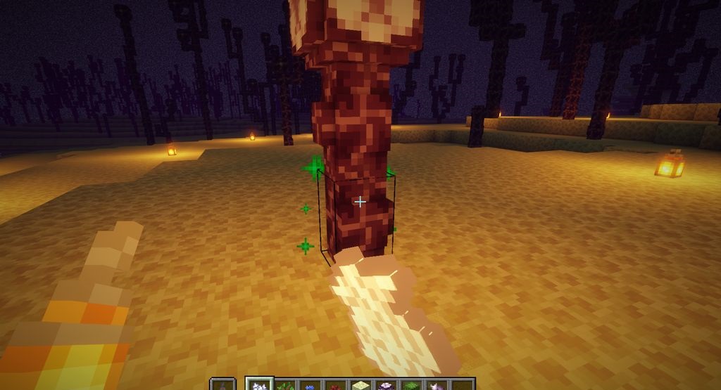 Скриншот Minecraft с применением костной муки на разных растениях