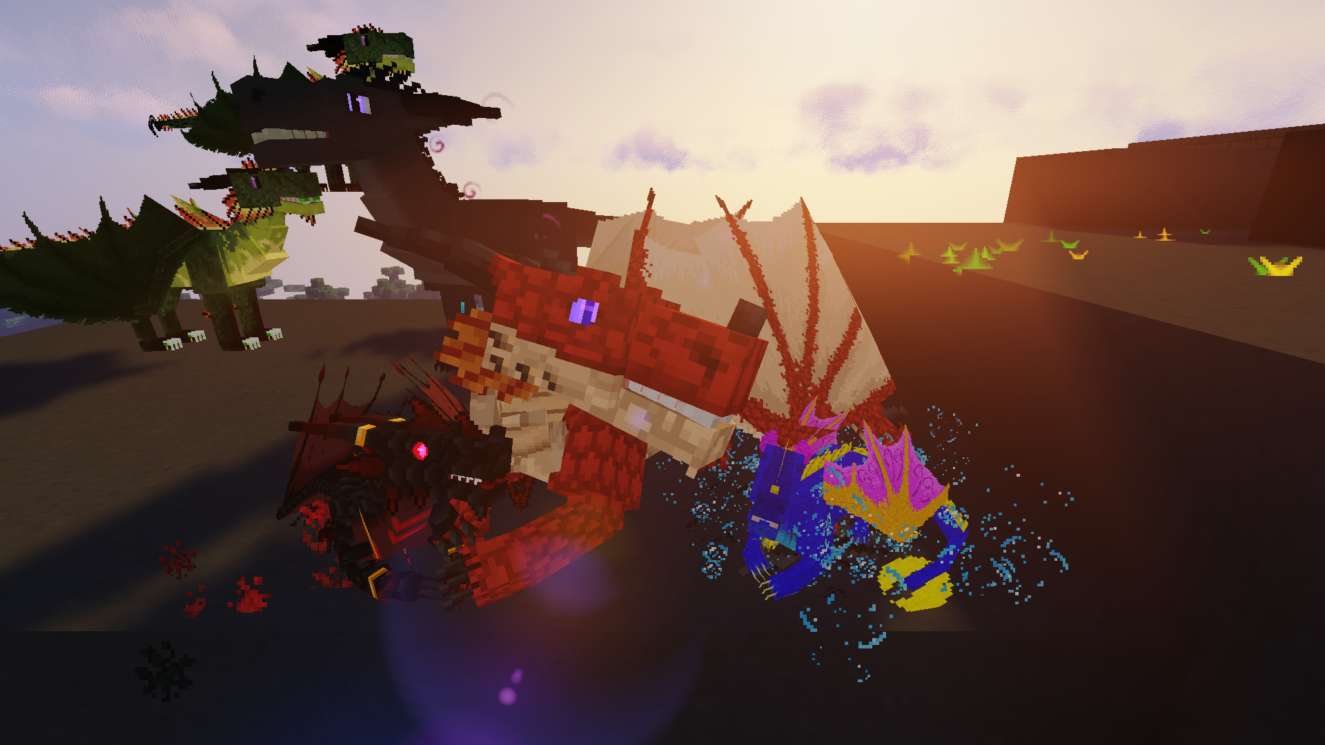Игрок летает на драконе в Minecraft с модом Dragon Survival