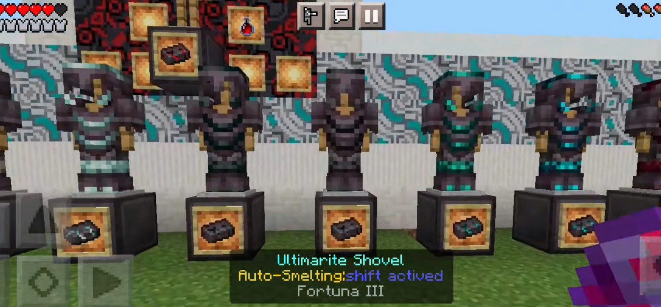 Геймплей с улучшенной незеритовой бронёй Ultimerite в Minecraft