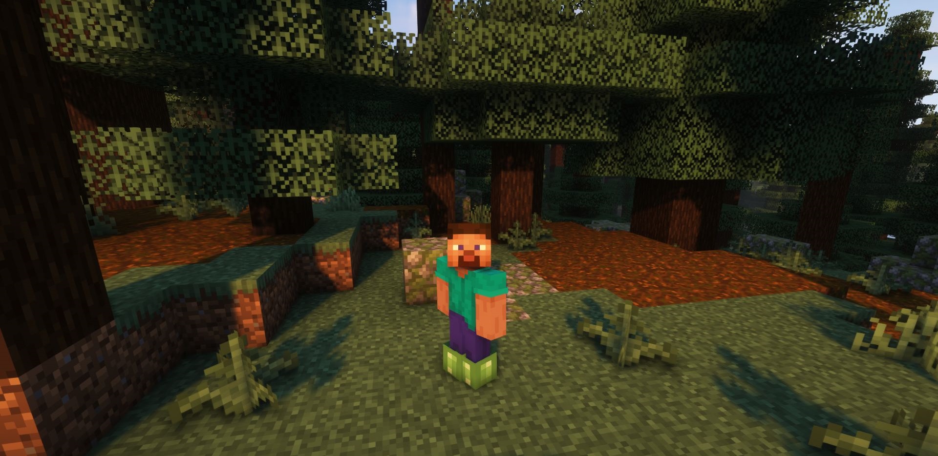 Пример использования амортизирующего слайма при падении в Minecraft