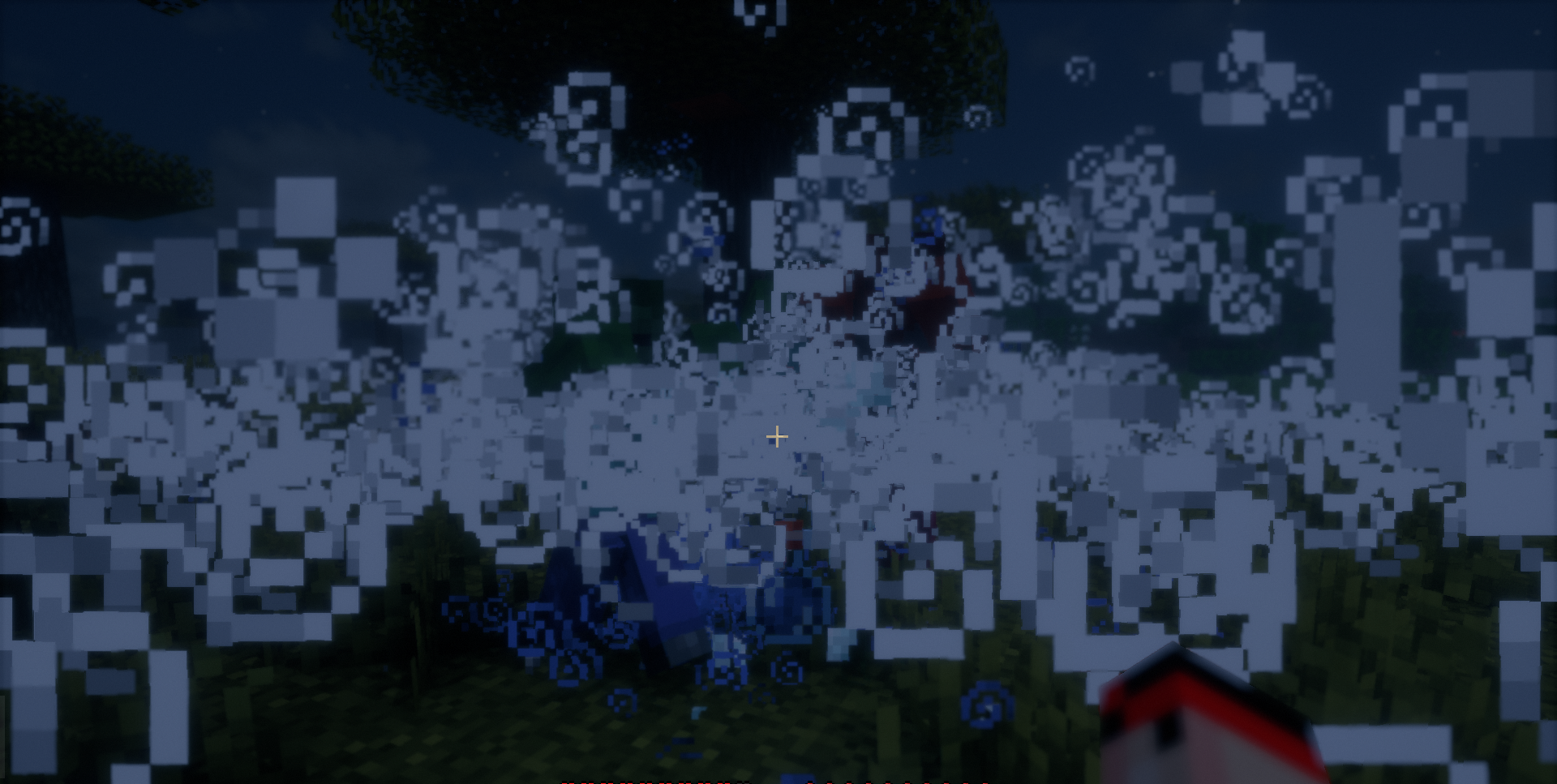 Демонстрация эффекта замедления от снежков в Minecraft с модом Useful Snowball