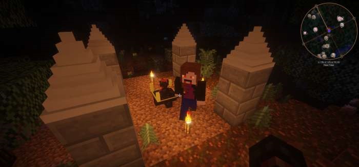 Скриншот битвы между вампиром и жителями в Minecraft
