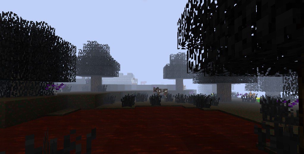 Вампир в форме летучей мыши летает над ночным ландшафтом Minecraft
