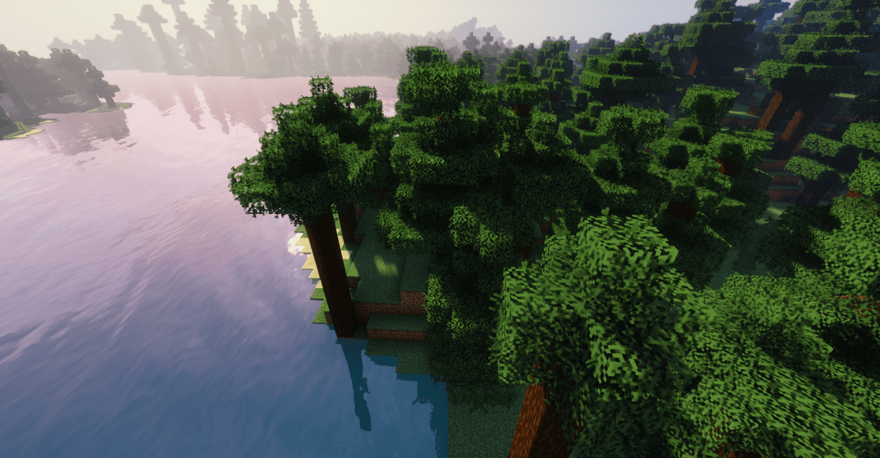 Густой лес в Minecraft после установки текстур-пака Vanilla Bushy Leaves