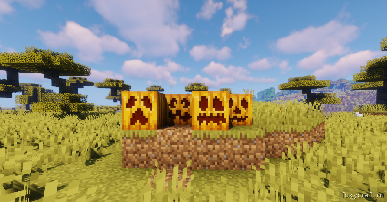 Пример использования резных тыкв для украшения дома в Minecraft