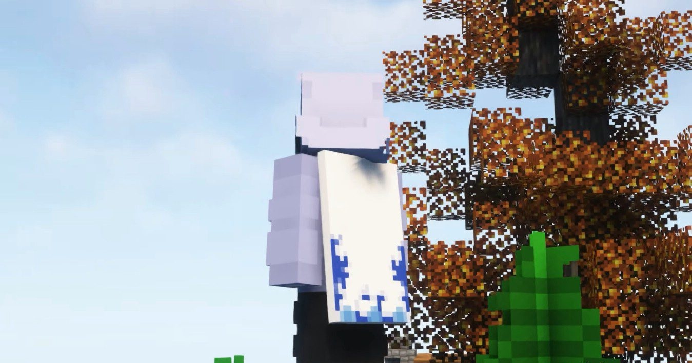 Игрок с накидкой VictorKohler’s Capes исследует лесной биом