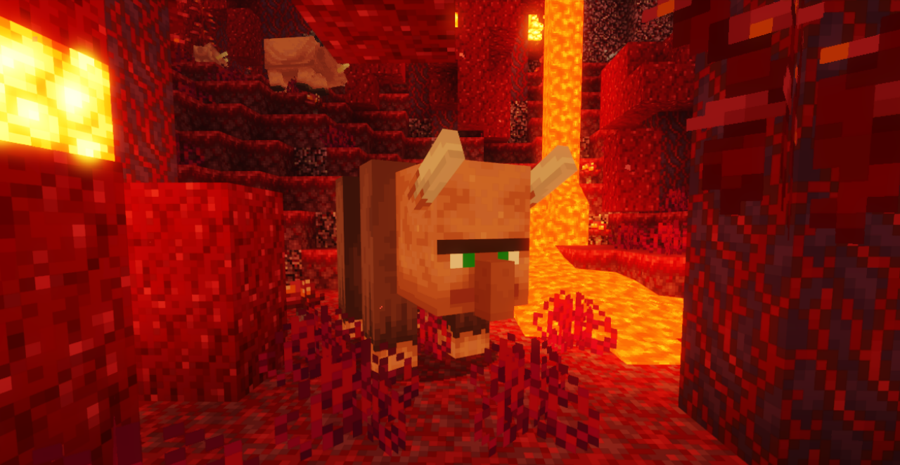 Разрушитель с головой жителя атакует игрока в Minecraft