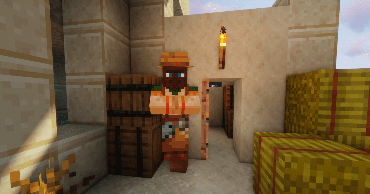 Деревня в Minecraft с улучшенной графикой и разнообразными жителями