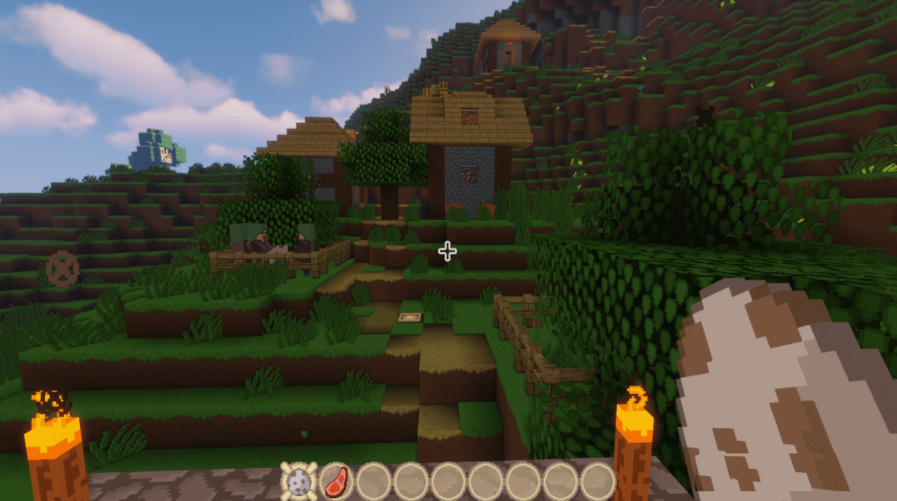 Горный биом в Minecraft с применённым Vis Mundus, показывающий детализированные текстуры