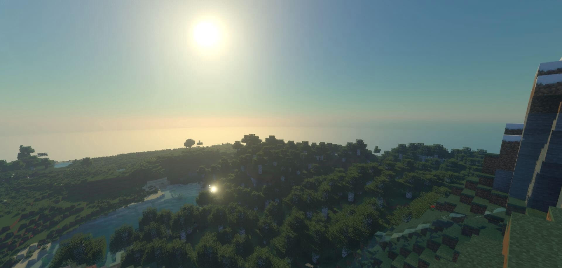 Закат в Minecraft с шейдерами Voyager и реалистичными облаками
