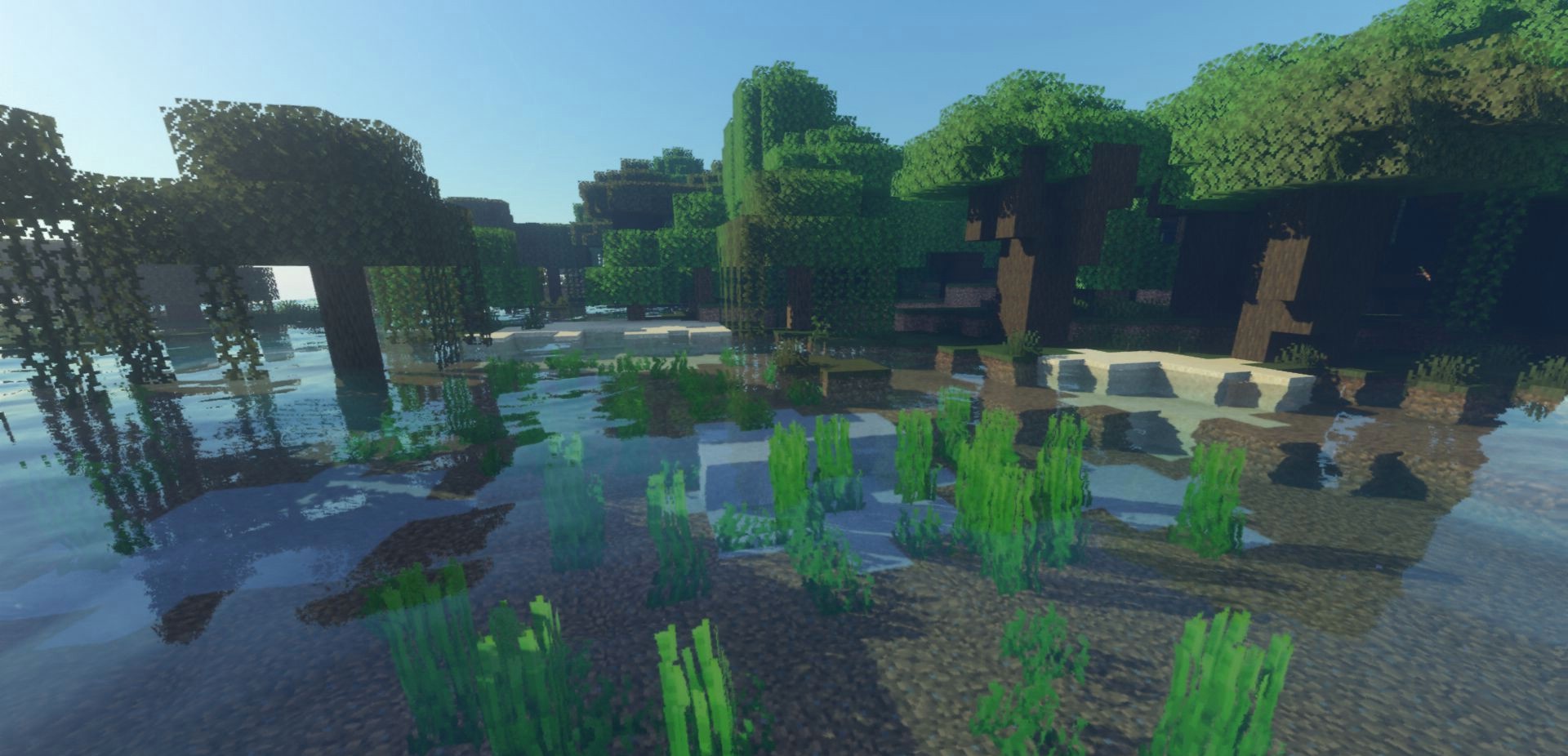 Город в Minecraft с шейдерами Voyager, динамическое освещение и атмосфера