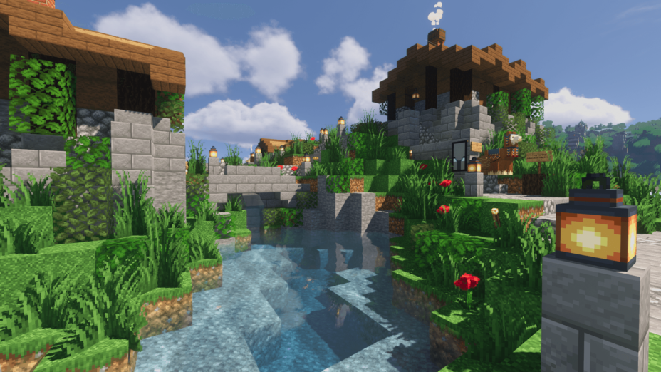 Деревня в Minecraft с улучшенной графикой и детализированными текстурами