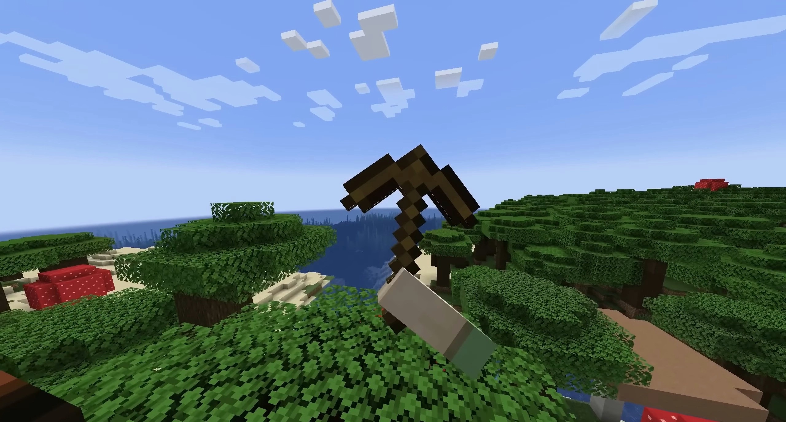 Игрок сражается с мобами в виртуальной реальности в Minecraft