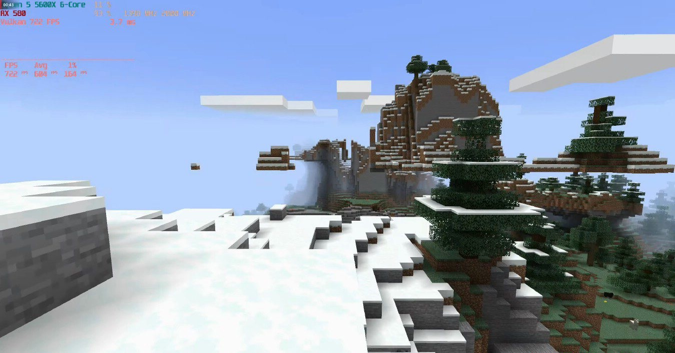 Геймплей Minecraft с Vulkan Renderer – плавное движение и детализированные блоки