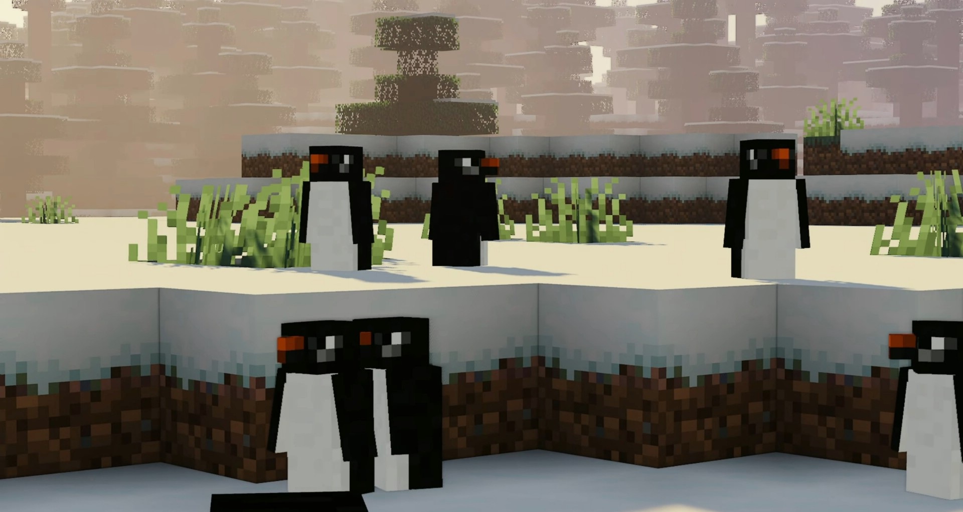 Пингвины Waddles Mod в разных позах: плавание, ходьба и прыжки
