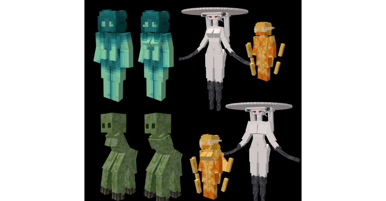Группа аниме-мобов в Minecraft: зомби, крипер и корова