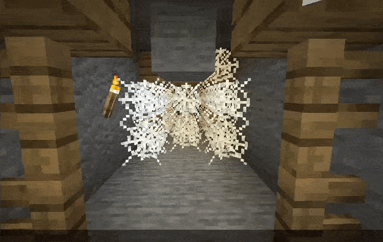 Демонстрация работы мода Weaker Spiderwebs в Minecraft