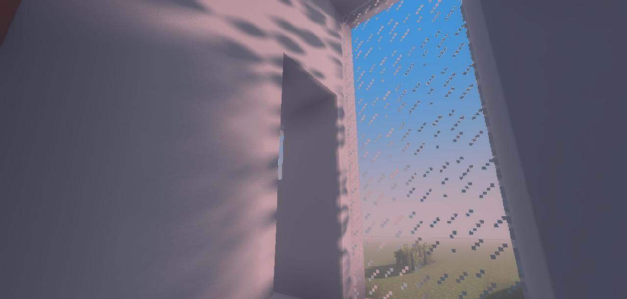 Горный пейзаж в Minecraft с шейдерами Windom и реалистичным небом