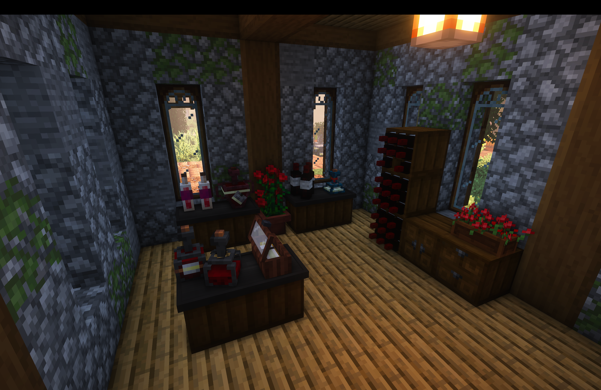 Интерьер винного погреба в Minecraft с бочками