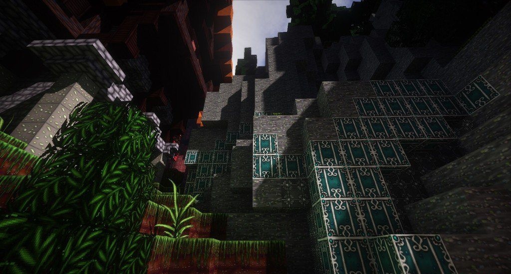 Фэнтезийная деревня в Minecraft с текстур-паком Wolfhound Fantasy: дома с магическими узорами