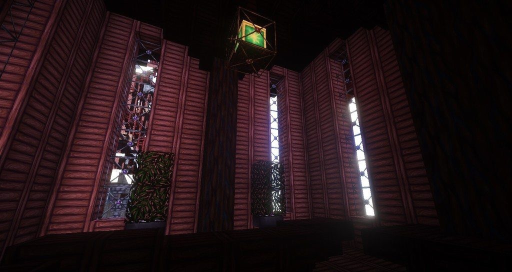 Подземелье в Minecraft с текстур-паком Wolfhound Fantasy: таинственные коридоры и светящиеся кристаллы