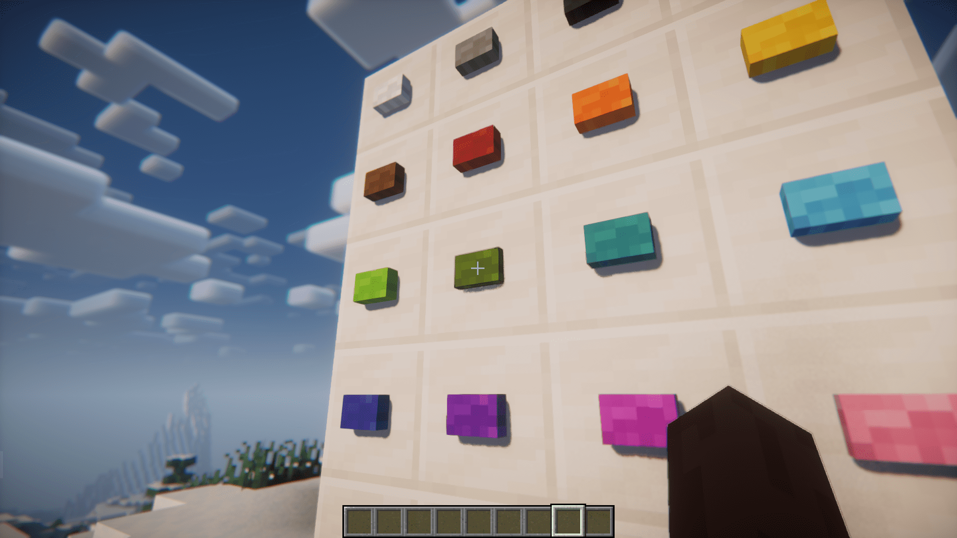 Пример использования цветных кнопок в декоре дома в Minecraft