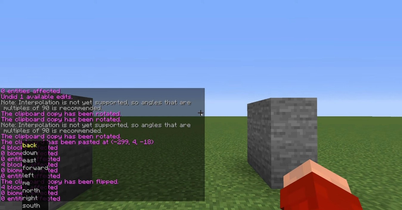 Пример использования WorldEdit для строительства в Minecraft