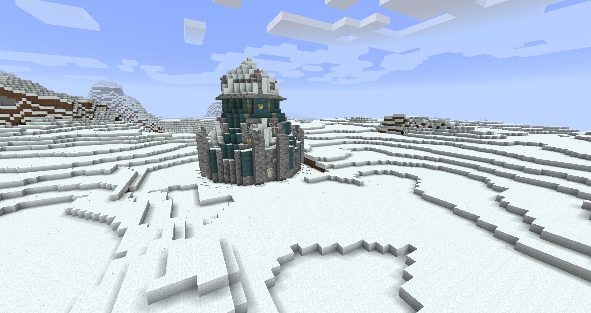 Игрок исследует снежный биом в Minecraft с замерзшими озерами