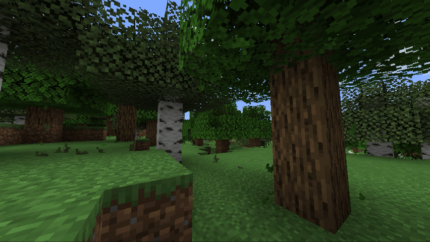 Гифка с динамичной анимацией листвы в Minecraft после установки мода Falling Leaves