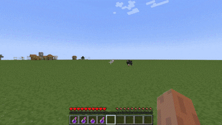 Анимация броска зелья в Minecraft с модом YEETem Potions, демонстрирующая дальность полета