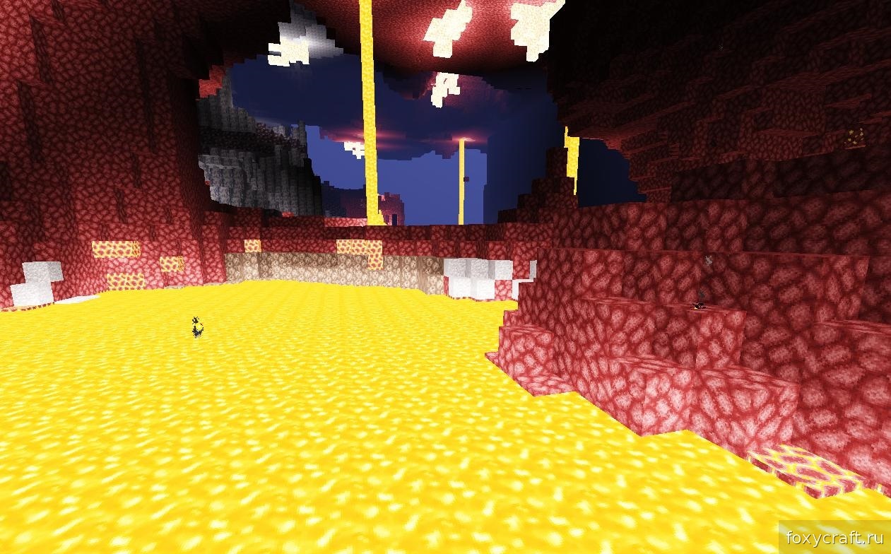 Ночной пейзаж в Minecraft с динамическим освещением от шейдеров