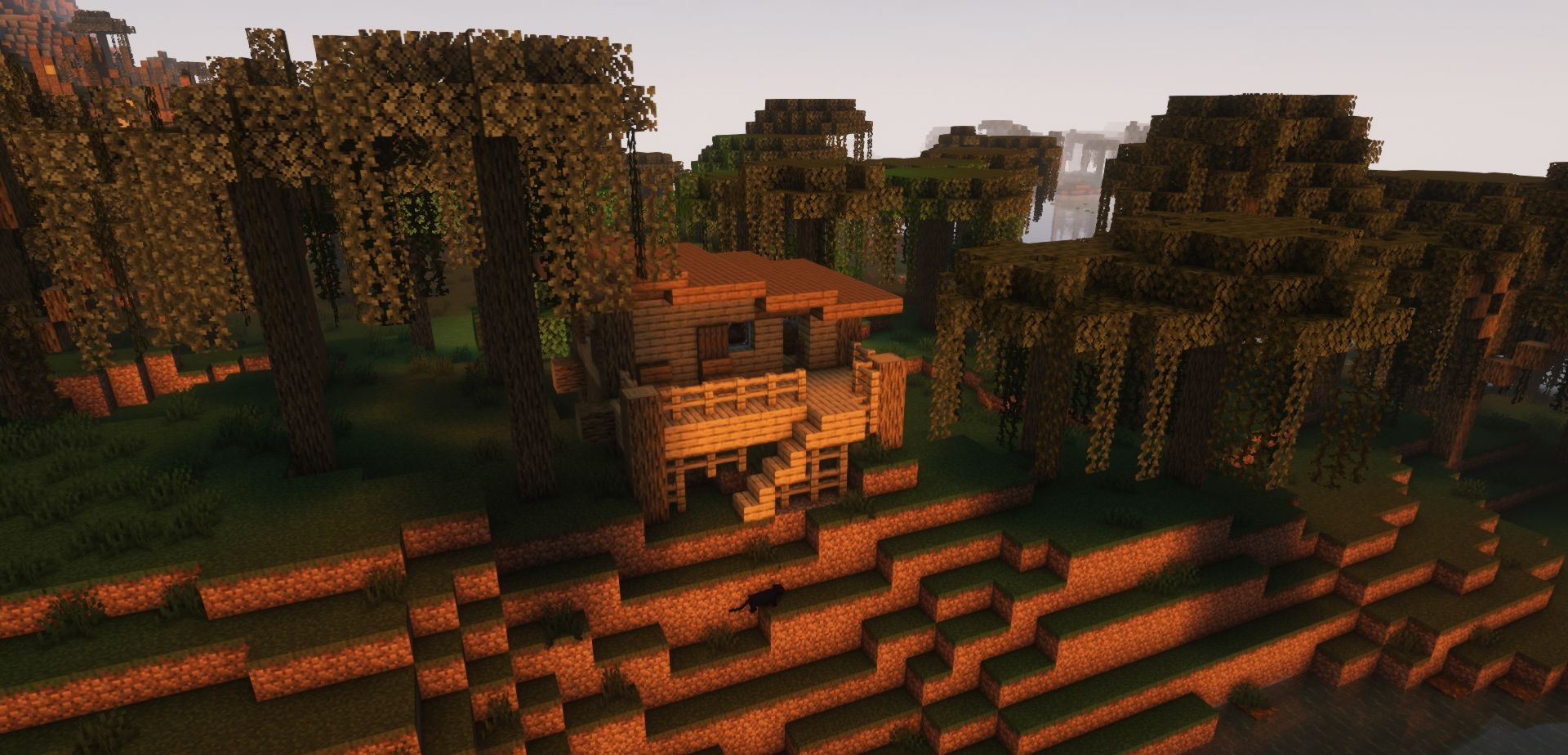 Ведьмин круг в болотном биоме Minecraft с модом YUNG’s Better Witch Huts