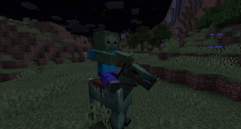 Группа зомби-лошадей в Minecraft, созданных через мод Zombie Horse Spawn