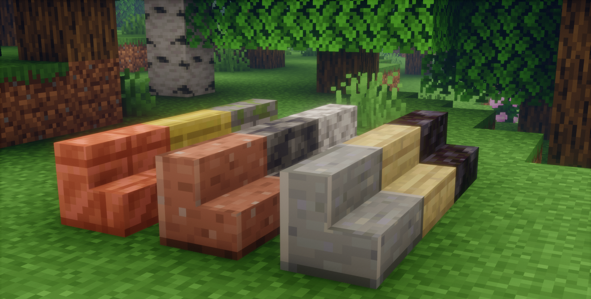 Пример комбинации маленьких лестниц с плитами в Minecraft