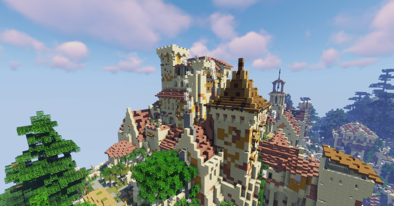 Улицы средневекового города Ambaria в Minecraft с детализированными домами