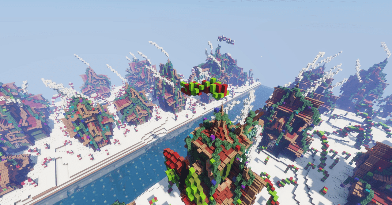 Игроки сражаются на заснеженной карте Battle of Barefrost в Minecraft