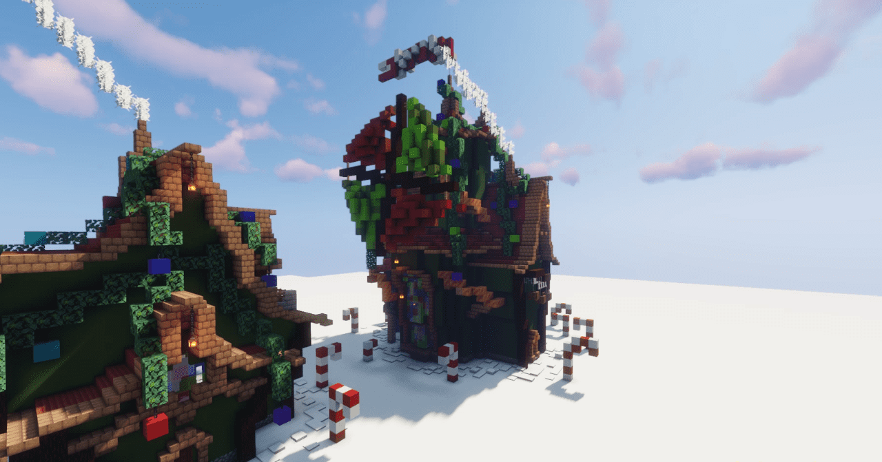Интерьер рождественского дома на карте Battle of Barefrost в Minecraft