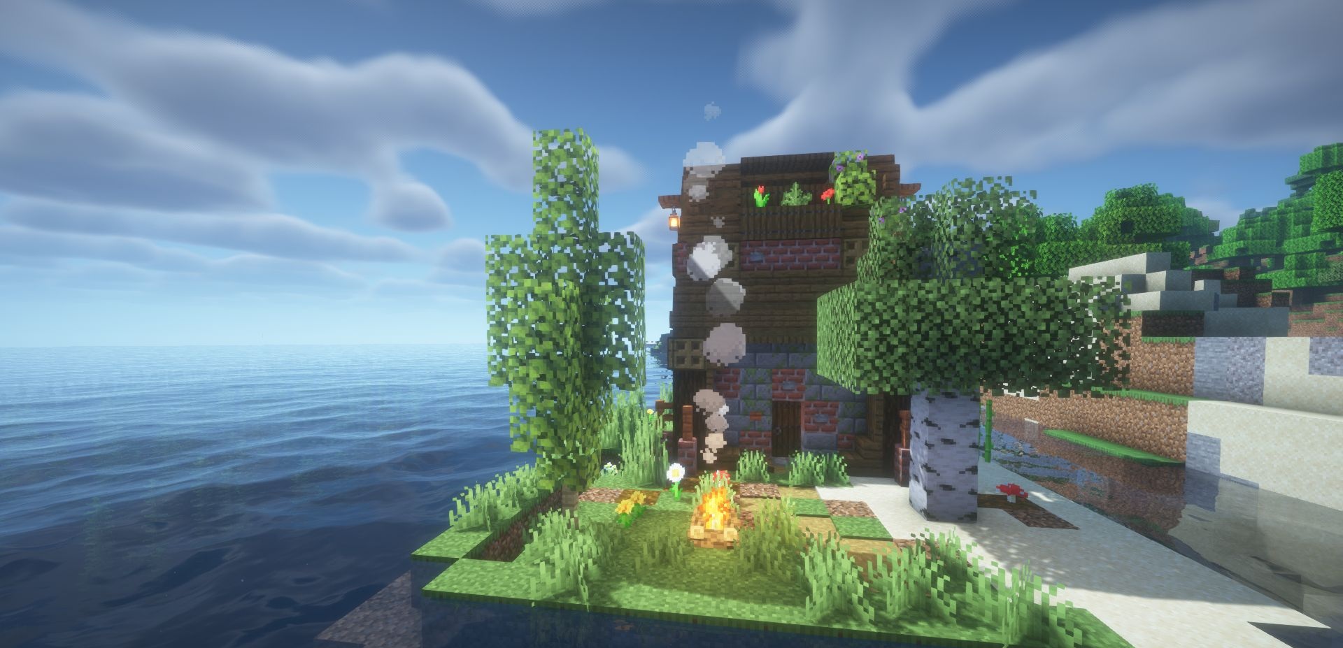 Дом из мода Beginner Survival House в снежном биоме Minecraft
