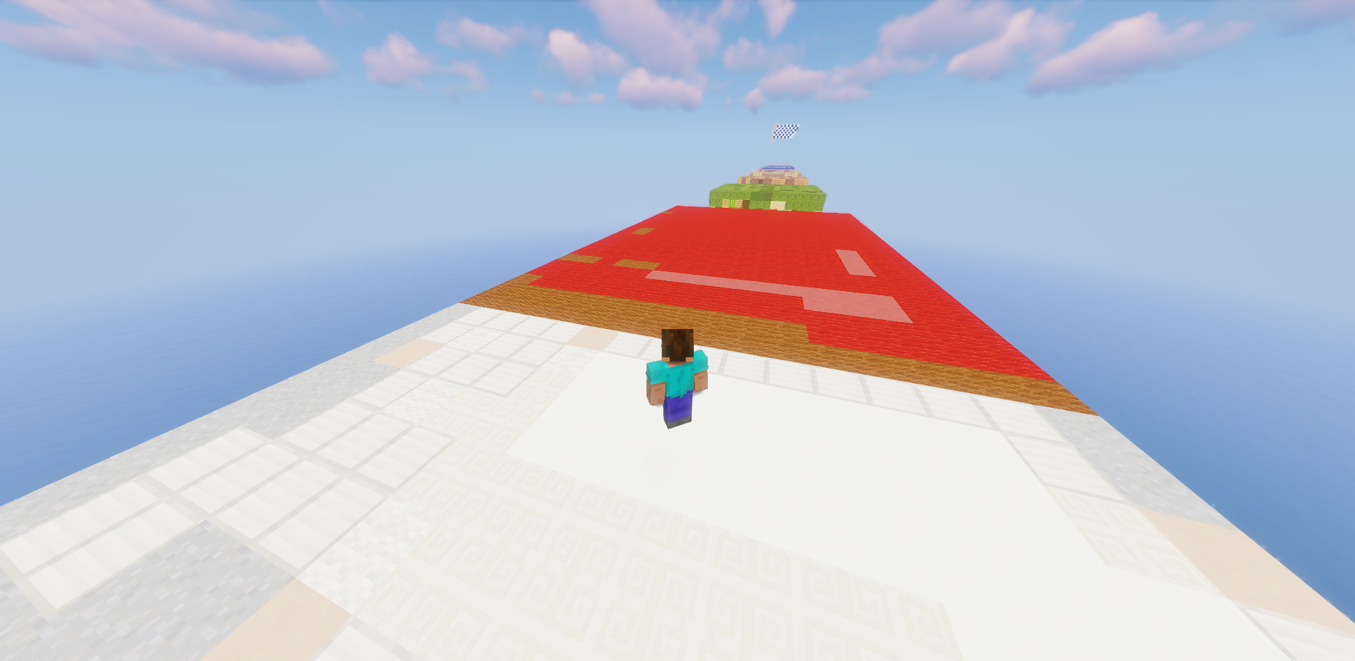 Игрок прыгает по платформам на карте Blockour в Minecraft