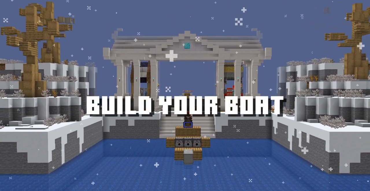 Игрок строит лодку в Minecraft на карте Build a Boat for Diamonds